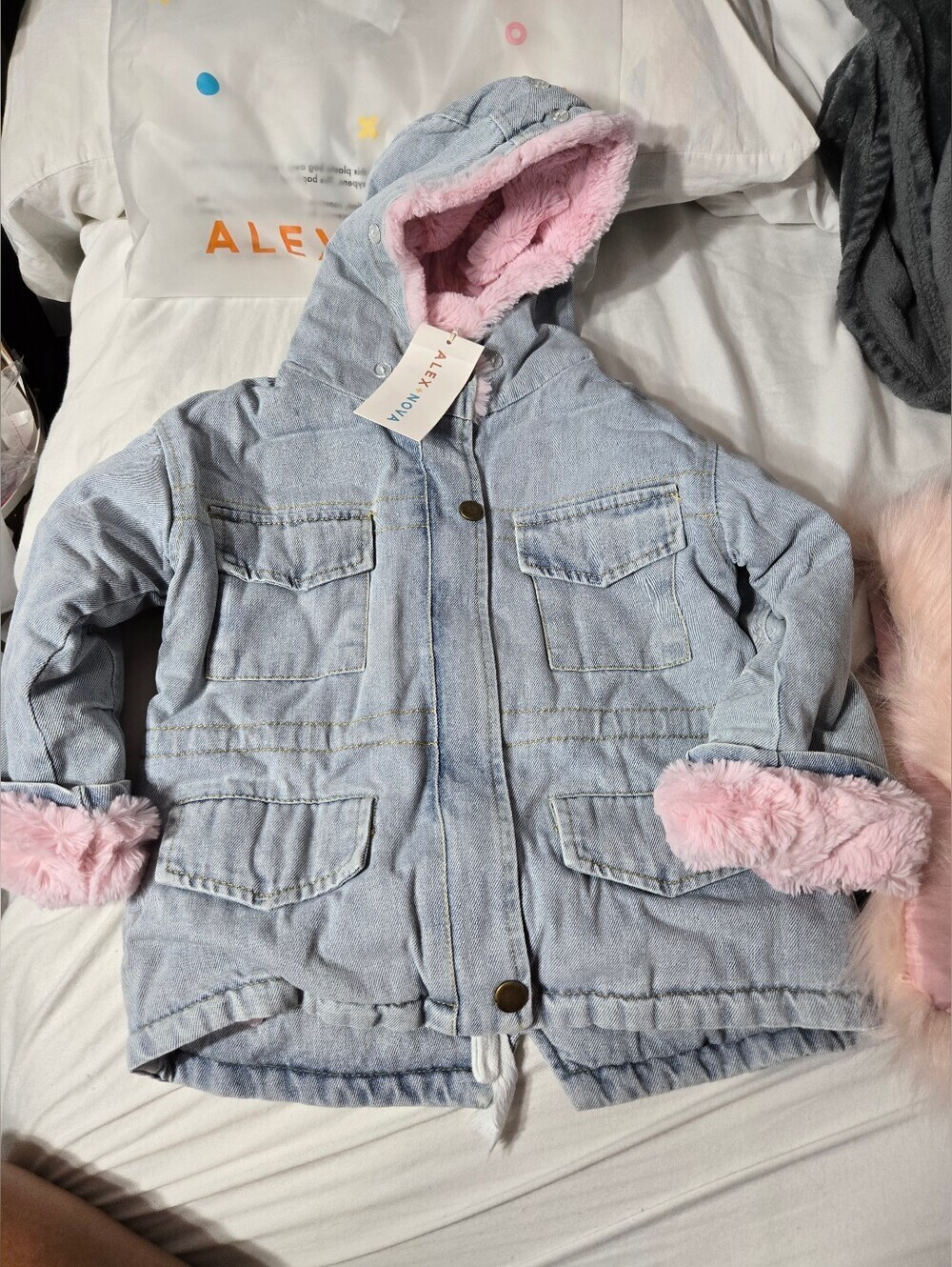 Alex + Nova Holly Oversized Denim Fur Hooded Winter Coat Jacket Multiple NWT - Picture 4 of 12
